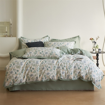 橙艺家居 2024新款全棉臻品柔棉立体小宽边四件套 澄意-绿