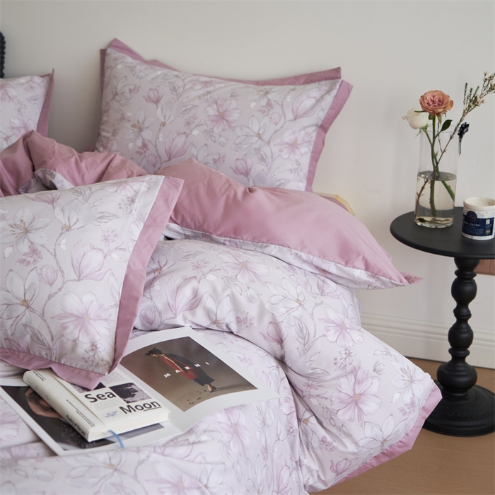 91家纺网 家纺一手货源 找家纺 橙艺家居 2024新款全棉臻品柔棉立体小宽边四件套 栀柔-粉