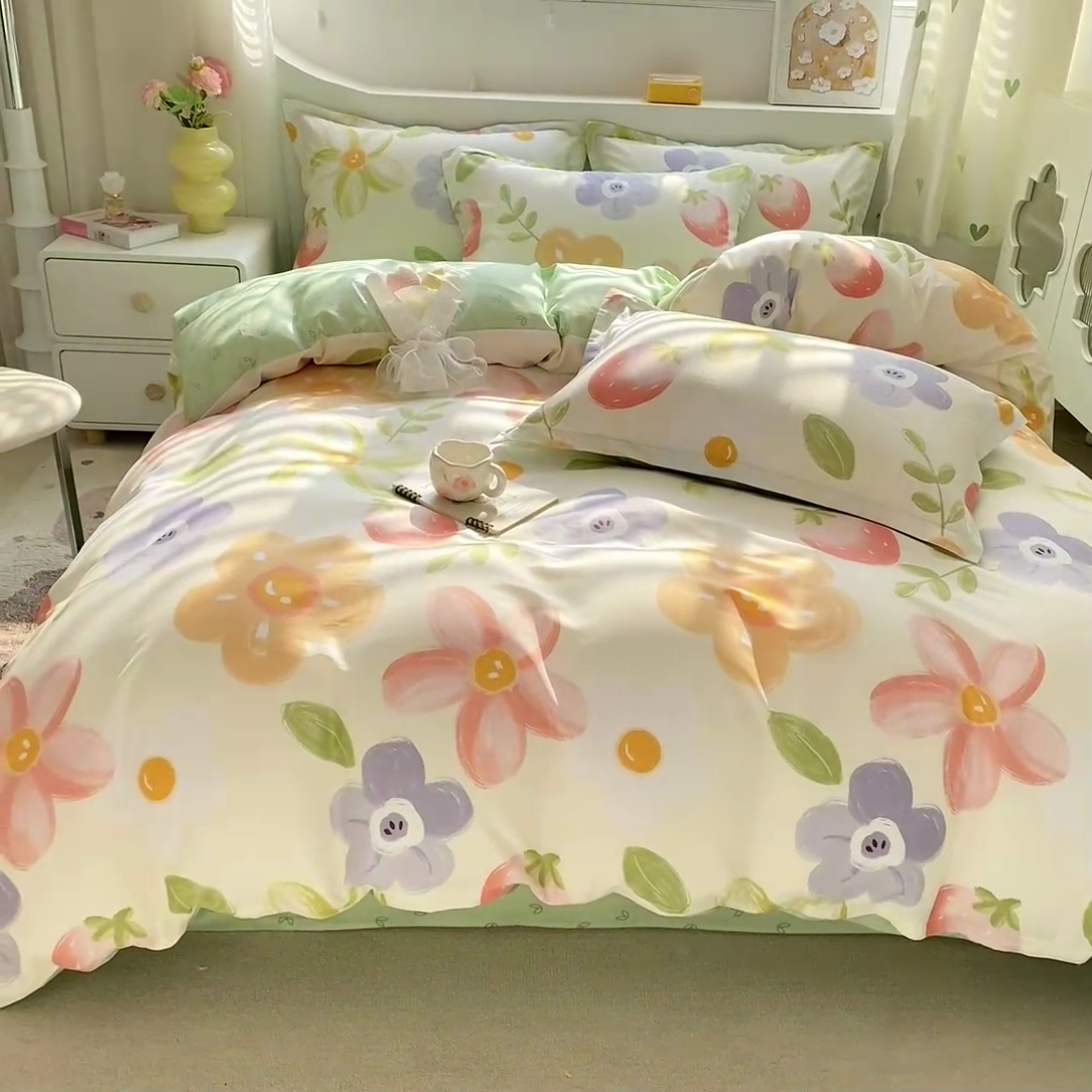 91家纺网 家纺一手货源 找家纺 朵安家纺 2024新款12868全棉四件套系列-四件套 草莓仙子