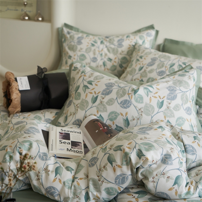 91家纺网 家纺一手货源 找家纺 橙艺家居 2024新款全棉臻品柔棉立体小宽边四件套 澄意-绿