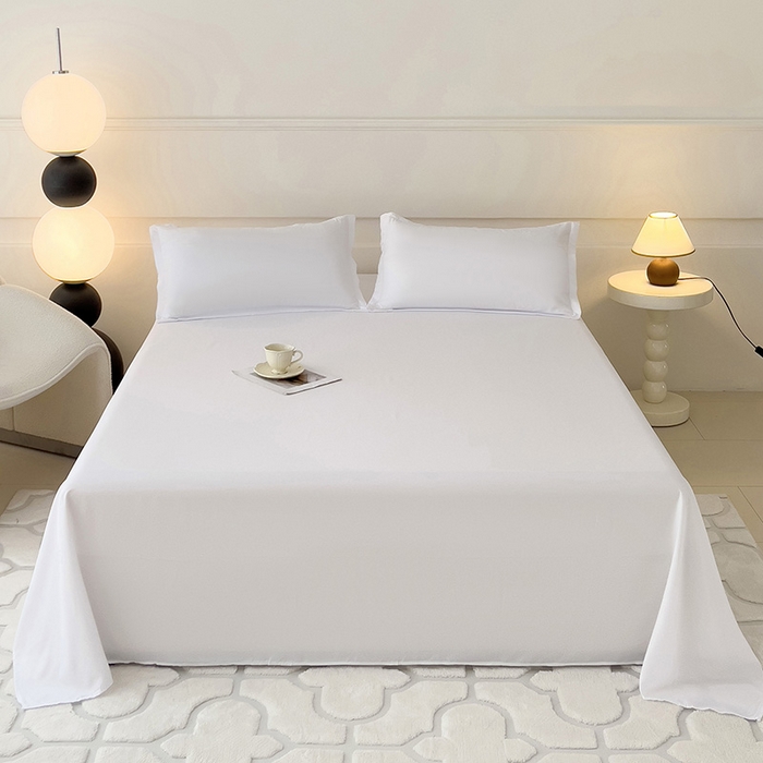 91家纺网 家纺一手货源 找家纺 楠沐家纺  2025年新款纯色亲肤芦荟棉水洗棉床单系列床单枕套 本白