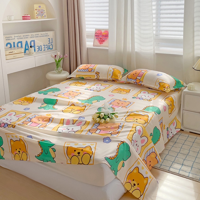 91家纺网 家纺一手货源 找家纺 楠沐家纺  2025年新款亲肤水洗棉芦荟棉印花床单系列 萌宝相册