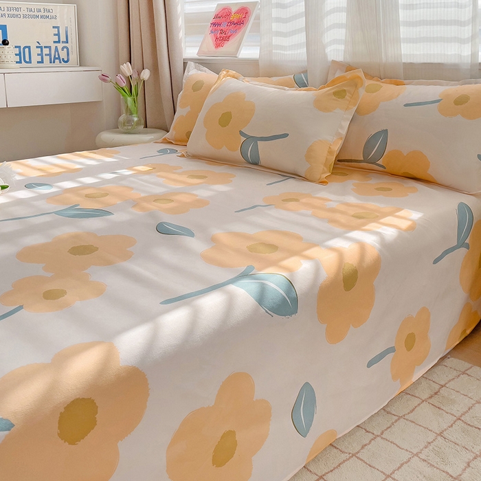 91家纺网 家纺一手货源 找家纺 楠沐家纺  2025年新款亲肤水洗棉芦荟棉印花床单系列 春色暖阳