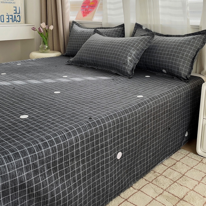 91家纺网 家纺一手货源 找家纺 楠沐家纺  2025年新款亲肤水洗棉芦荟棉印花床单系列 潮格