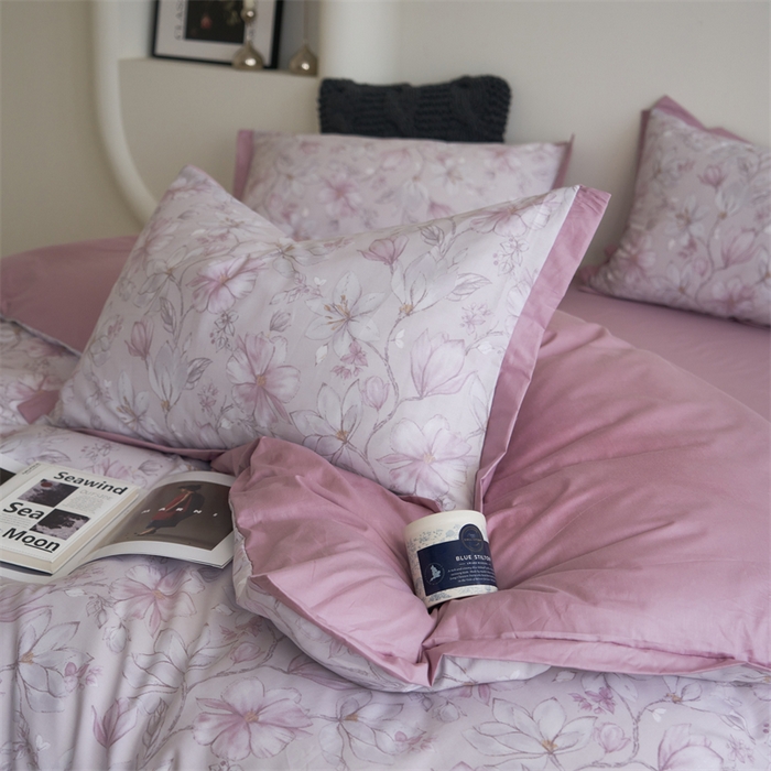 91家纺网 家纺一手货源 找家纺 橙艺家居 2024新款全棉臻品柔棉立体小宽边四件套 栀柔-粉