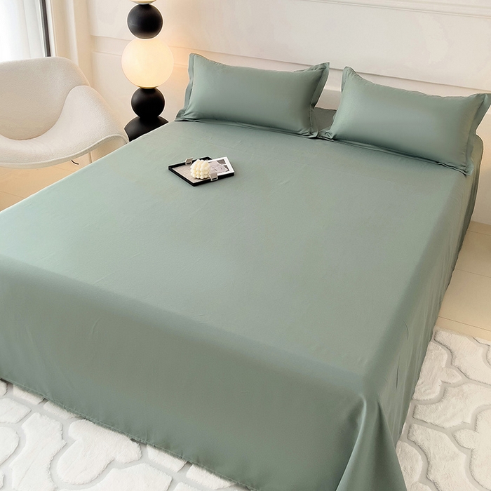 91家纺网 家纺一手货源 找家纺 楠沐家纺  2025年新款纯色亲肤芦荟棉水洗棉床单系列床单枕套 军绿