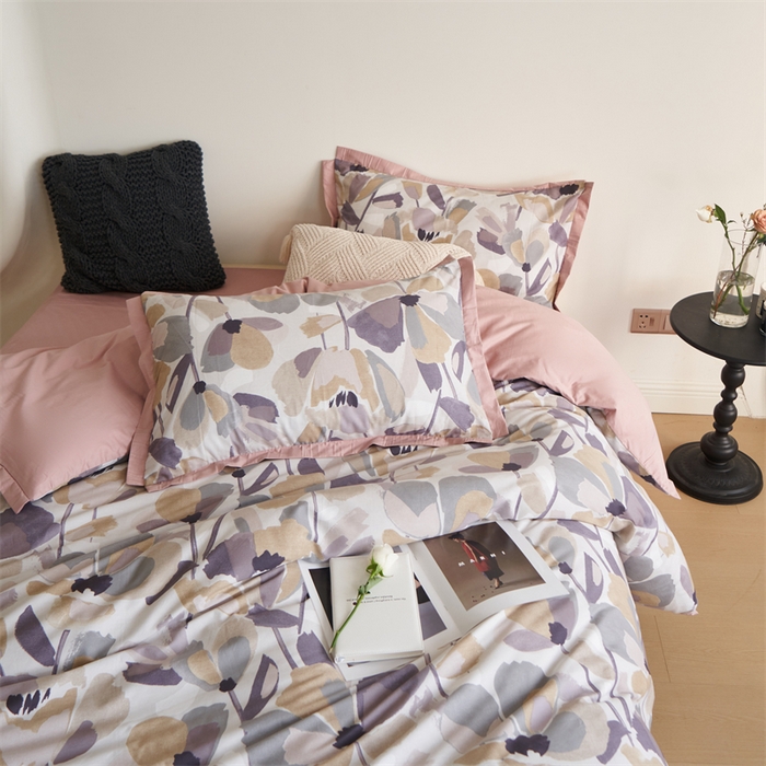 91家纺网 家纺一手货源 找家纺 橙艺家居 2024新款全棉臻品柔棉立体小宽边四件套 芊语-紫