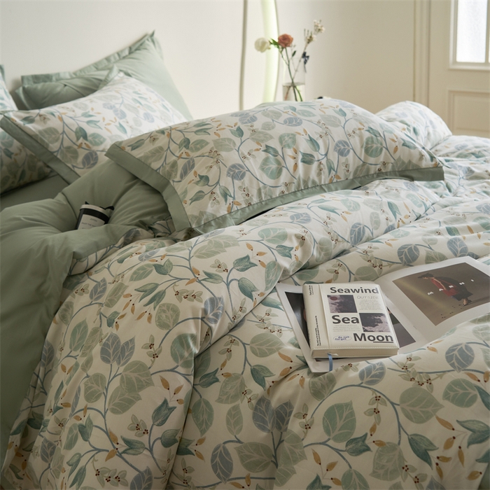 91家纺网 家纺一手货源 找家纺 橙艺家居 2024新款全棉臻品柔棉立体小宽边四件套 澄意-绿