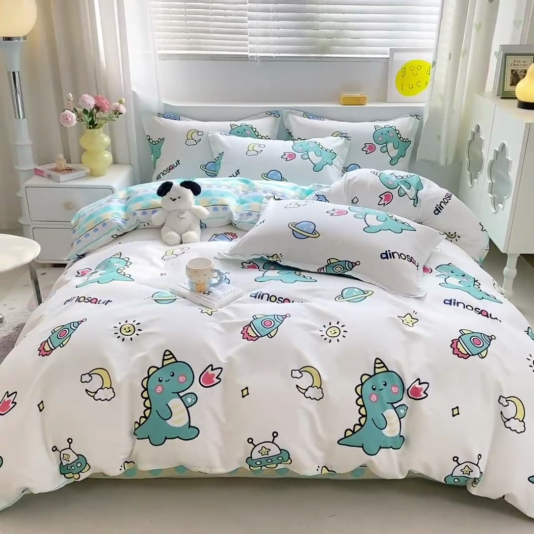 91家纺网 家纺一手货源 找家纺 朵安家纺 2024新款12868全棉单被套系列 快乐恐龙