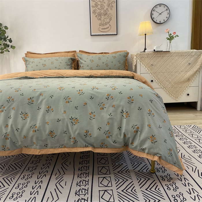 91家纺网 家纺一手货源 找家纺 橙艺家居 2024新款全棉臻品柔棉立体小宽边四件套 奈雪-绿