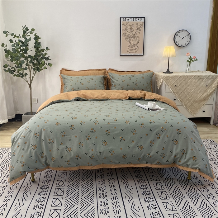 91家纺网 家纺一手货源 找家纺 橙艺家居 2024新款全棉臻品柔棉立体小宽边四件套 奈雪-绿