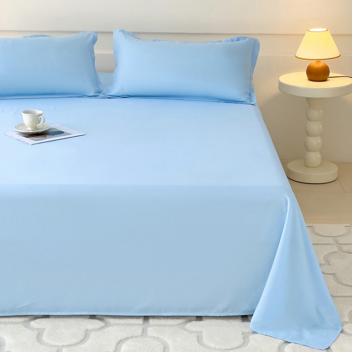 91家纺网 家纺一手货源 找家纺 楠沐家纺  2025年新款纯色亲肤芦荟棉水洗棉床单系列床单枕套 天蓝