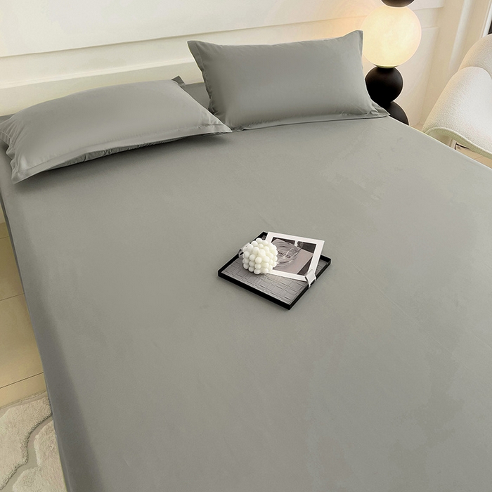 91家纺网 家纺一手货源 找家纺 楠沐家纺  2025年新款纯色亲肤芦荟棉水洗棉床单系列床单枕套 灰色