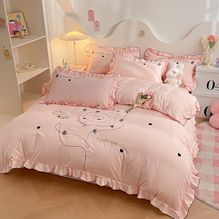 91家纺网 家纺一手货源 找家纺 AB家纺 2024新款水洗棉绣花四件套-唯一系列 唯一朝颜玉