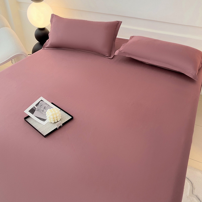 91家纺网 家纺一手货源 找家纺 楠沐家纺  2025年新款纯色亲肤芦荟棉水洗棉床单系列床单枕套 深豆沙