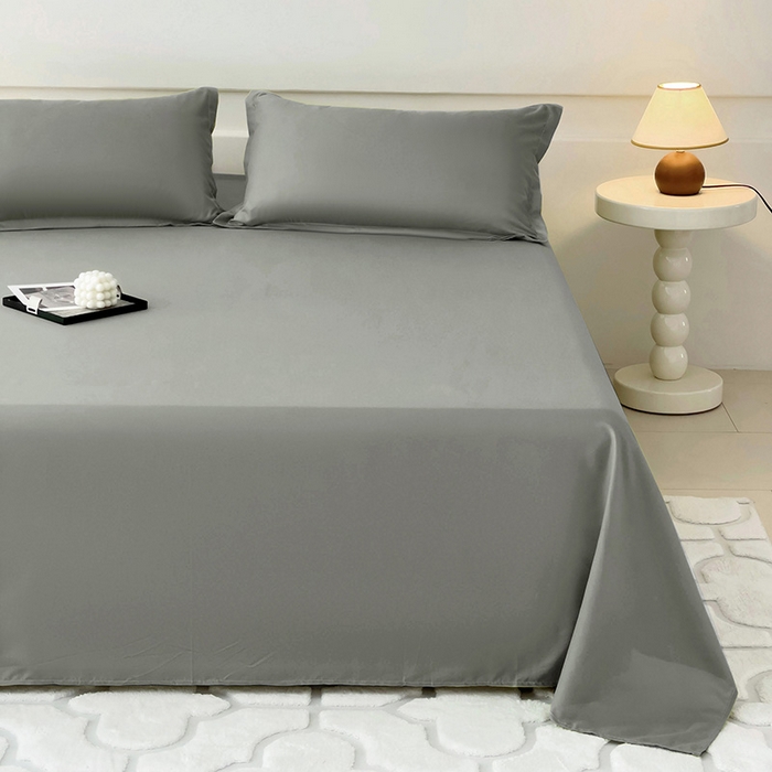 91家纺网 家纺一手货源 找家纺 楠沐家纺  2025年新款纯色亲肤芦荟棉水洗棉床单系列床单枕套 灰色