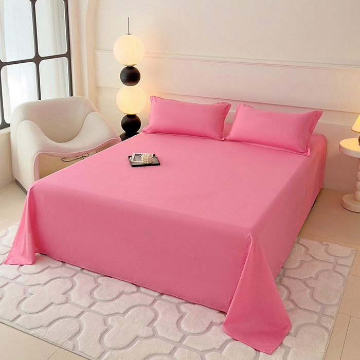 91家纺网 家纺一手货源 找家纺 楠沐家纺  2025年新款纯色亲肤芦荟棉水洗棉床单系列床单枕套 玖红