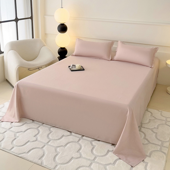 91家纺网 家纺一手货源 找家纺 楠沐家纺  2025年新款纯色亲肤芦荟棉水洗棉床单系列床单枕套 粉红