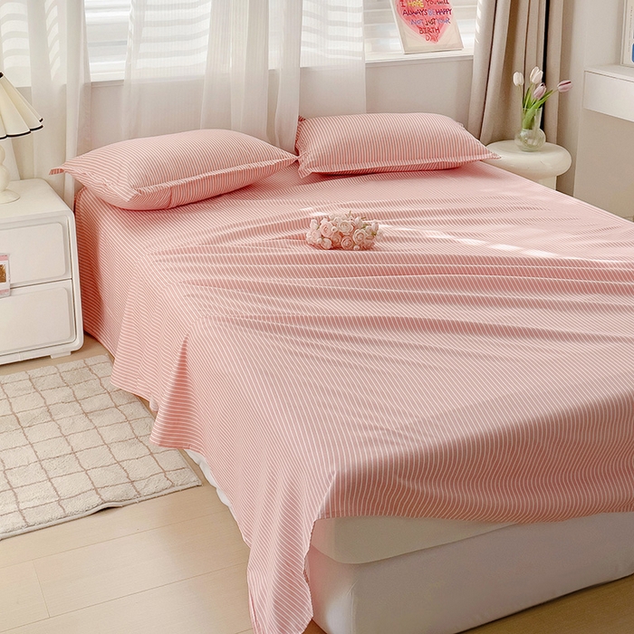 91家纺网 家纺一手货源 找家纺 楠沐家纺  2025年新款亲肤水洗棉芦荟棉印花床单系列 条纹