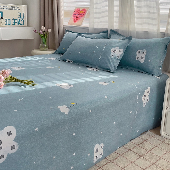 91家纺网 家纺一手货源 找家纺 楠沐家纺  2025年新款亲肤水洗棉芦荟棉印花床单系列 星星点灯