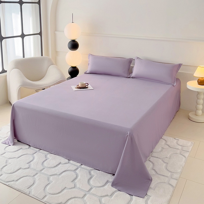 91家纺网 家纺一手货源 找家纺 楠沐家纺  2025年新款纯色亲肤芦荟棉水洗棉床单系列床单枕套 浅紫