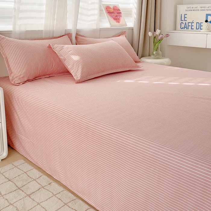 91家纺网 家纺一手货源 找家纺 楠沐家纺  2025年新款亲肤水洗棉芦荟棉印花床单系列 条纹