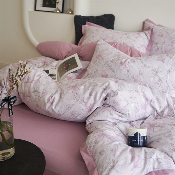 91家纺网 家纺一手货源 找家纺 橙艺家居 2024新款全棉臻品柔棉立体小宽边四件套 栀柔-粉