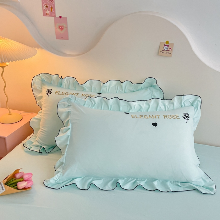 91家纺网 家纺一手货源 找家纺 AB家纺 2024新款水洗棉绣花四件套-唯一系列 唯一天水绿