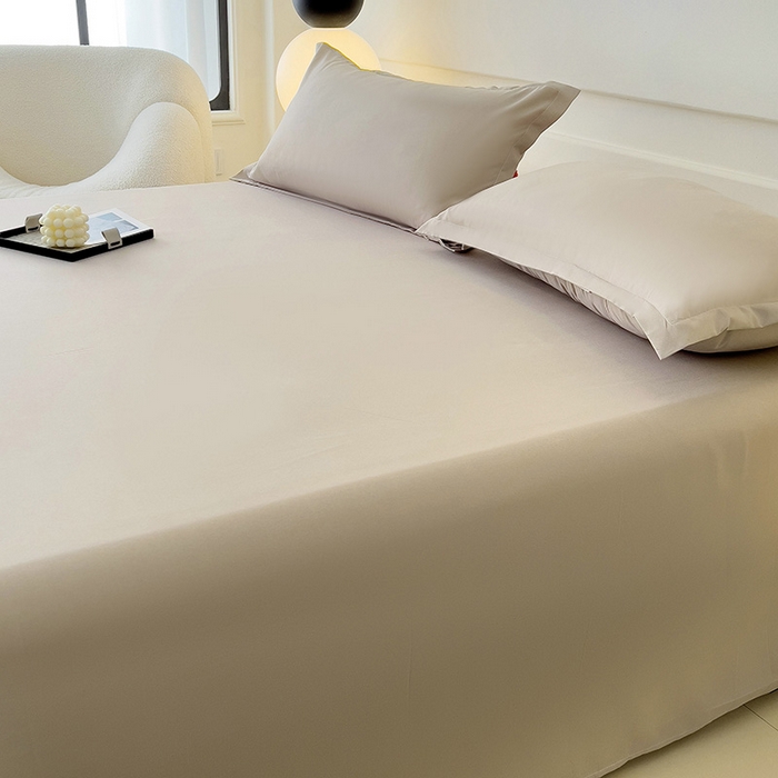 91家纺网 家纺一手货源 找家纺 楠沐家纺  2025年新款纯色亲肤芦荟棉水洗棉床单系列床单枕套 浅驼