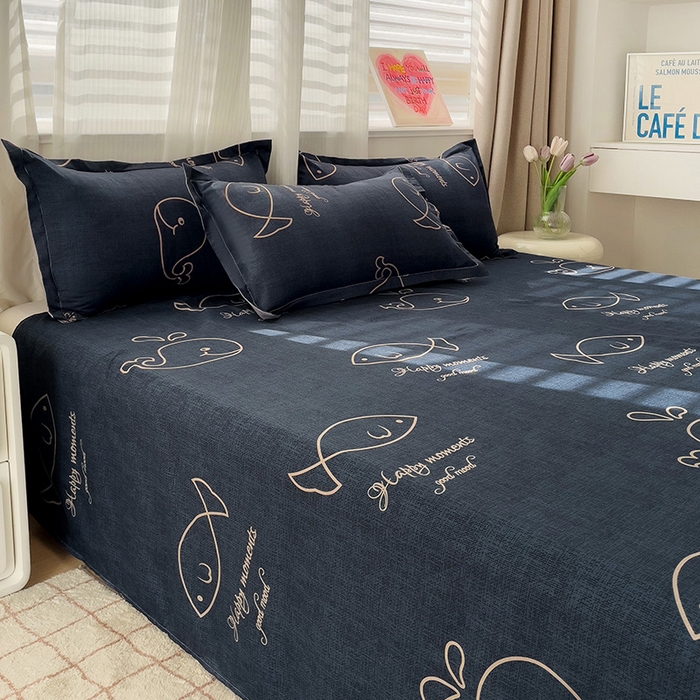 91家纺网 家纺一手货源 找家纺 楠沐家纺  2025年新款亲肤水洗棉芦荟棉印花床单系列 小鲸鱼