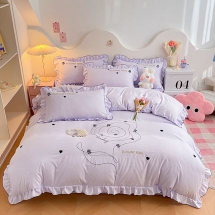 AB家纺 2024新款水洗棉绣花四件套-唯一系列 唯一夕雾紫