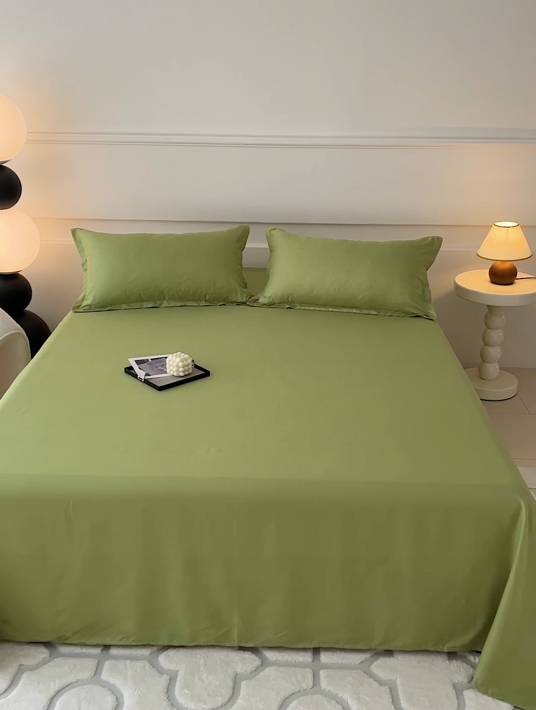 91家纺网 家纺一手货源 找家纺 楠沐家纺  2025年新款纯色亲肤芦荟棉水洗棉床单系列床单枕套 果绿