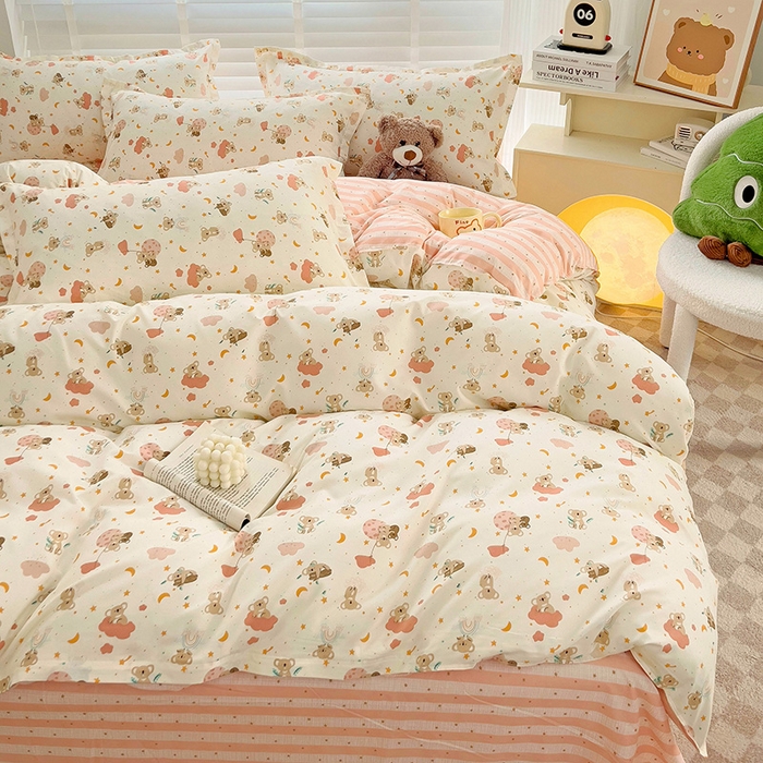 91家纺网 家纺一手货源 找家纺 楠沐家纺 2025新款亲肤柔软水洗棉磨毛印花被套 彩虹猴