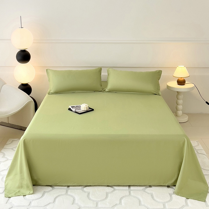 91家纺网 家纺一手货源 找家纺 楠沐家纺  2025年新款纯色亲肤芦荟棉水洗棉床单系列床单枕套 果绿