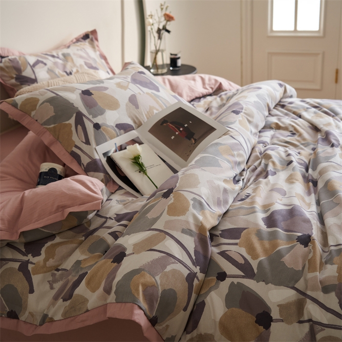 91家纺网 家纺一手货源 找家纺 橙艺家居 2024新款全棉臻品柔棉立体小宽边四件套 芊语-紫