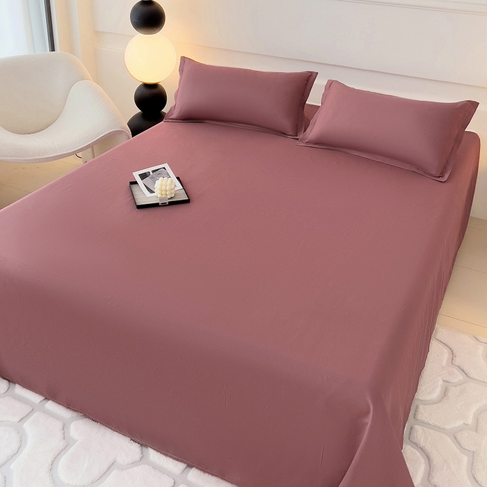 91家纺网 家纺一手货源 找家纺 楠沐家纺  2025年新款纯色亲肤芦荟棉水洗棉床单系列床单枕套 深豆沙