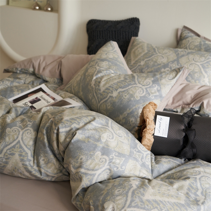 91家纺网 家纺一手货源 找家纺 橙艺家居 2024新款全棉臻品柔棉立体小宽边四件套 罗曼史-绿