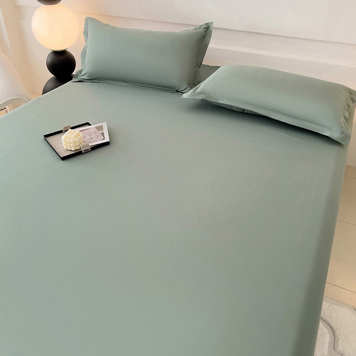 91家纺网 家纺一手货源 找家纺 楠沐家纺  2025年新款纯色亲肤芦荟棉水洗棉床单系列床单枕套 军绿