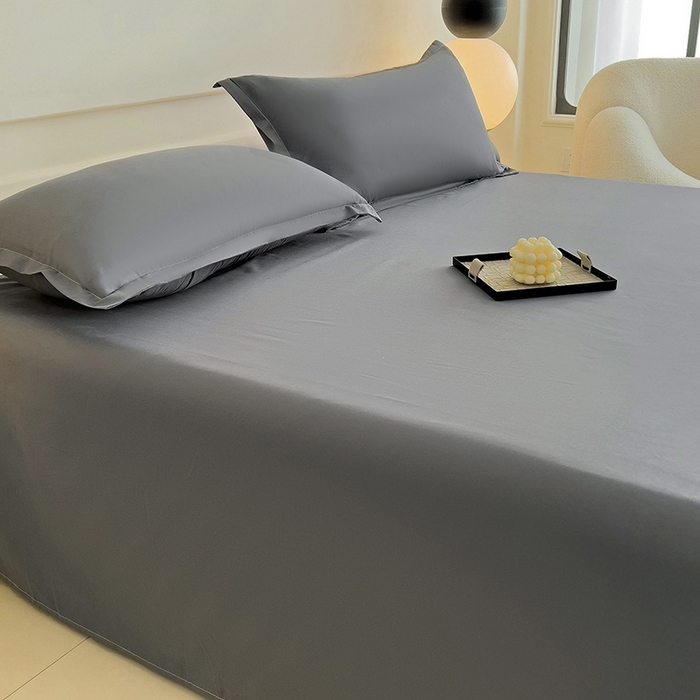 91家纺网 家纺一手货源 找家纺 楠沐家纺  2025年新款纯色亲肤芦荟棉水洗棉床单系列床单枕套 深灰