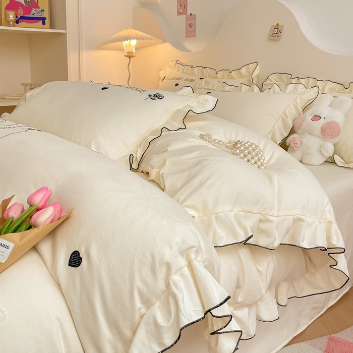 91家纺网 家纺一手货源 找家纺 AB家纺 2024新款水洗棉绣花四件套-唯一系列 唯一茶靡白