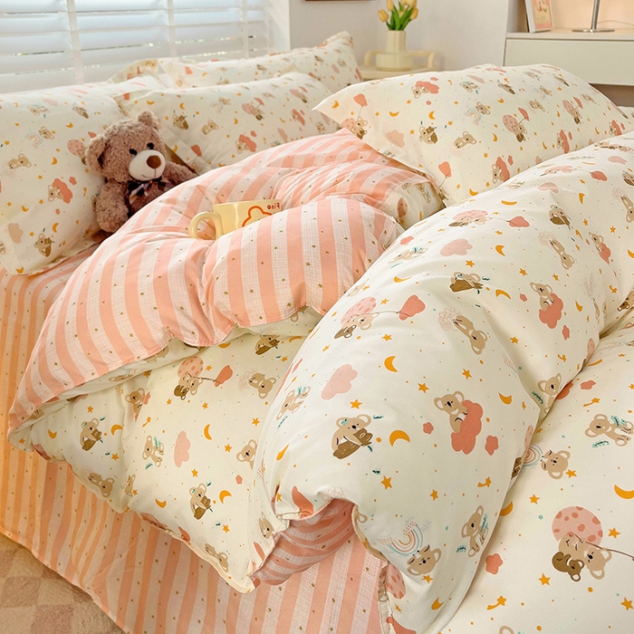 91家纺网 家纺一手货源 找家纺 楠沐家纺 2025新款亲肤柔软水洗棉磨毛印花被套 彩虹猴