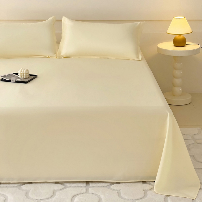 91家纺网 家纺一手货源 找家纺 楠沐家纺  2025年新款纯色亲肤芦荟棉水洗棉床单系列床单枕套 米黄