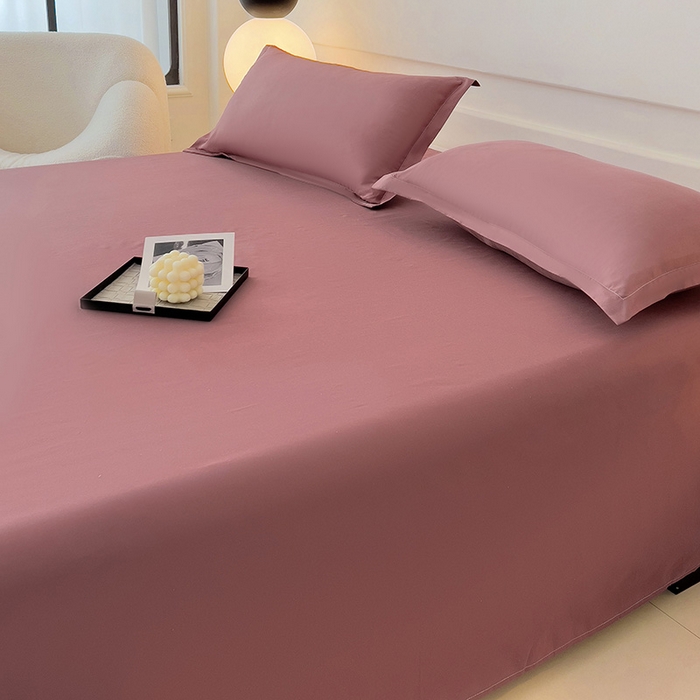 91家纺网 家纺一手货源 找家纺 楠沐家纺  2025年新款纯色亲肤芦荟棉水洗棉床单系列床单枕套 深豆沙