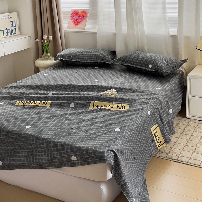 91家纺网 家纺一手货源 找家纺 楠沐家纺  2025年新款亲肤水洗棉芦荟棉印花床单系列 潮格