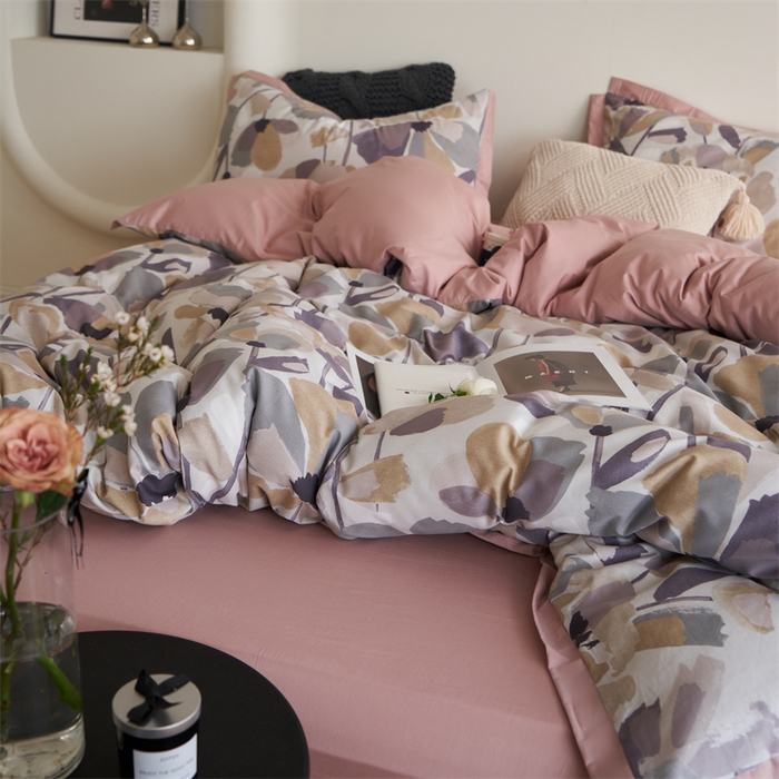 91家纺网 家纺一手货源 找家纺 橙艺家居 2024新款全棉臻品柔棉立体小宽边四件套 芊语-紫