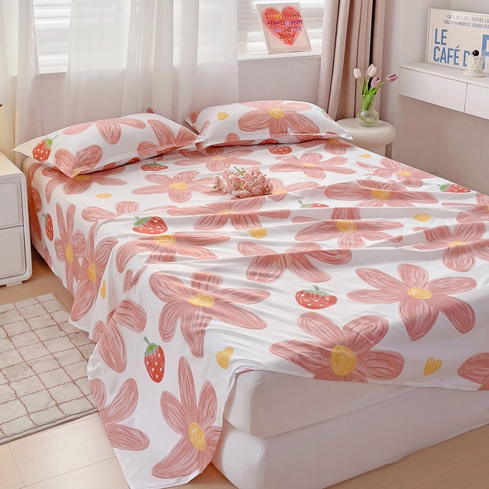 91家纺网 家纺一手货源 找家纺 楠沐家纺  2025年新款亲肤水洗棉芦荟棉印花床单系列 阳光花苑