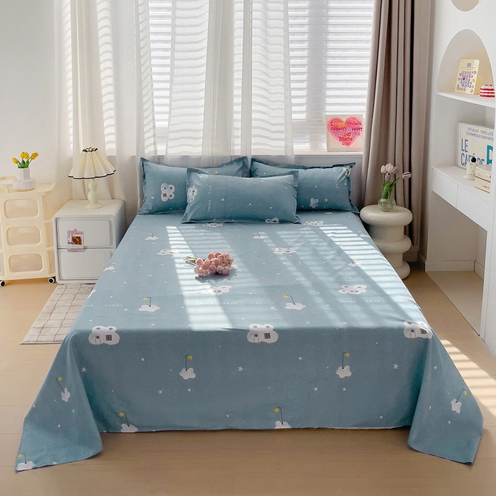 91家纺网 家纺一手货源 找家纺 楠沐家纺  2025年新款亲肤水洗棉芦荟棉印花床单系列 星星点灯