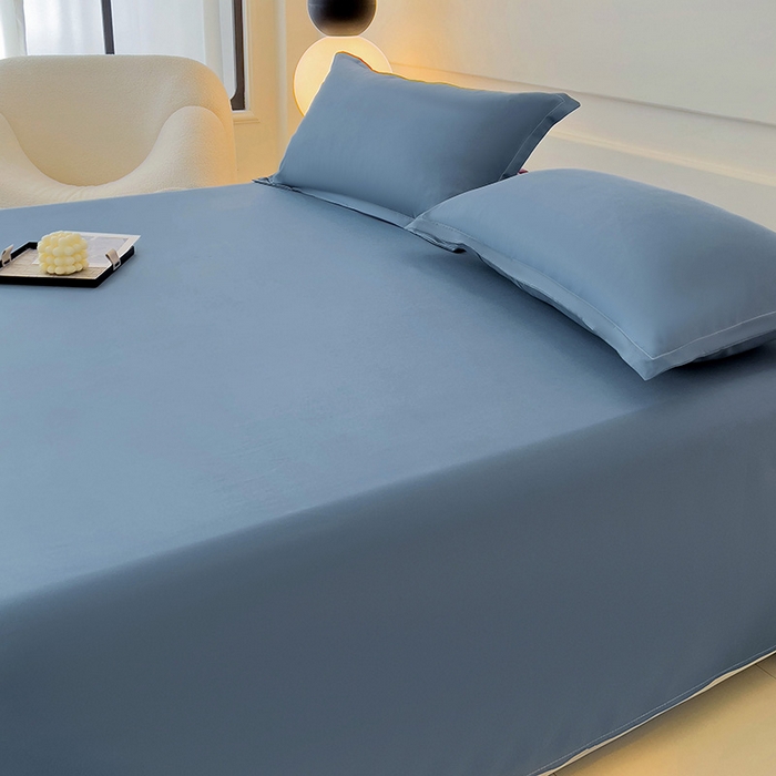 91家纺网 家纺一手货源 找家纺 楠沐家纺  2025年新款纯色亲肤芦荟棉水洗棉床单系列床单枕套 深蓝