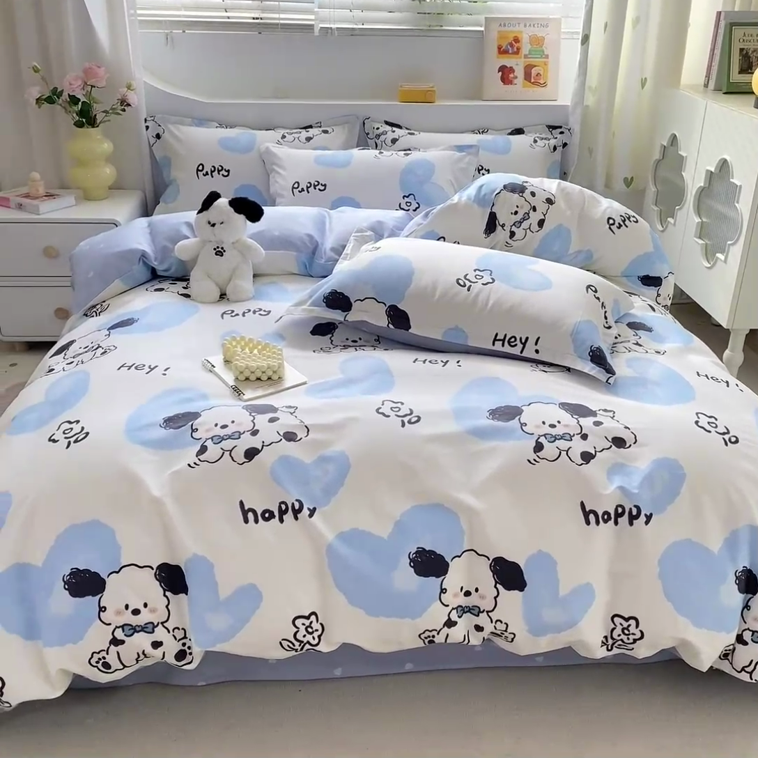 91家纺网 家纺一手货源 找家纺 朵安家纺 2024新款12868全棉四件套系列-四件套 斑点狗