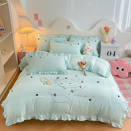 AB家纺 2024新款水洗棉绣花四件套-唯一系列 唯一天水绿